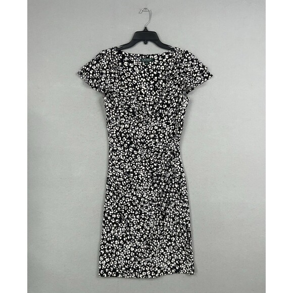 Lauren Ralph Lauren Dresses & Skirts - Ralph Lauren Dress Womens 8 Black White Floral Ruched Wrap Office Career LRL